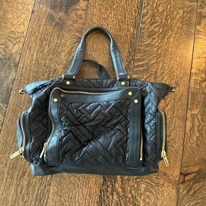 Tory Burch Black Quilted Diaper Bag with Gold Hardware and Changing Mat